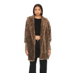 NWT Steve Madden Della Coat Sherpa Plush Hooded Brown Boho Casual Coquette M